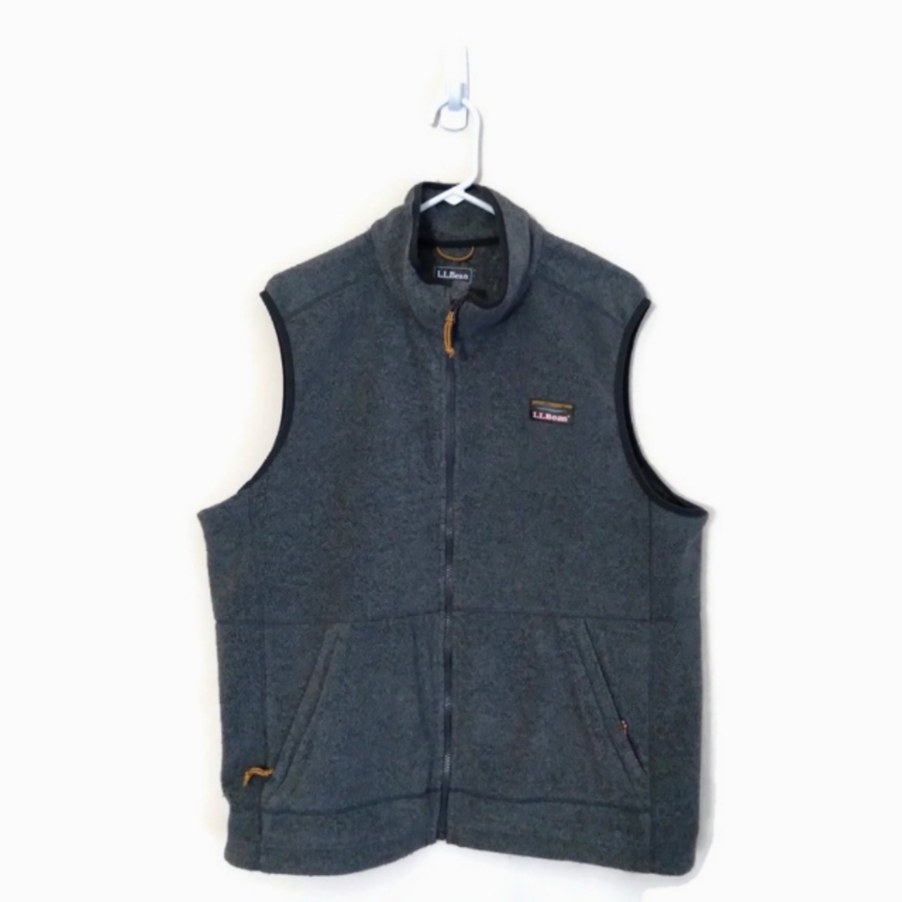 LL Bean Men's Full Zip Fleece Gray Sweater Jacket Vest Sz XLarge Regular